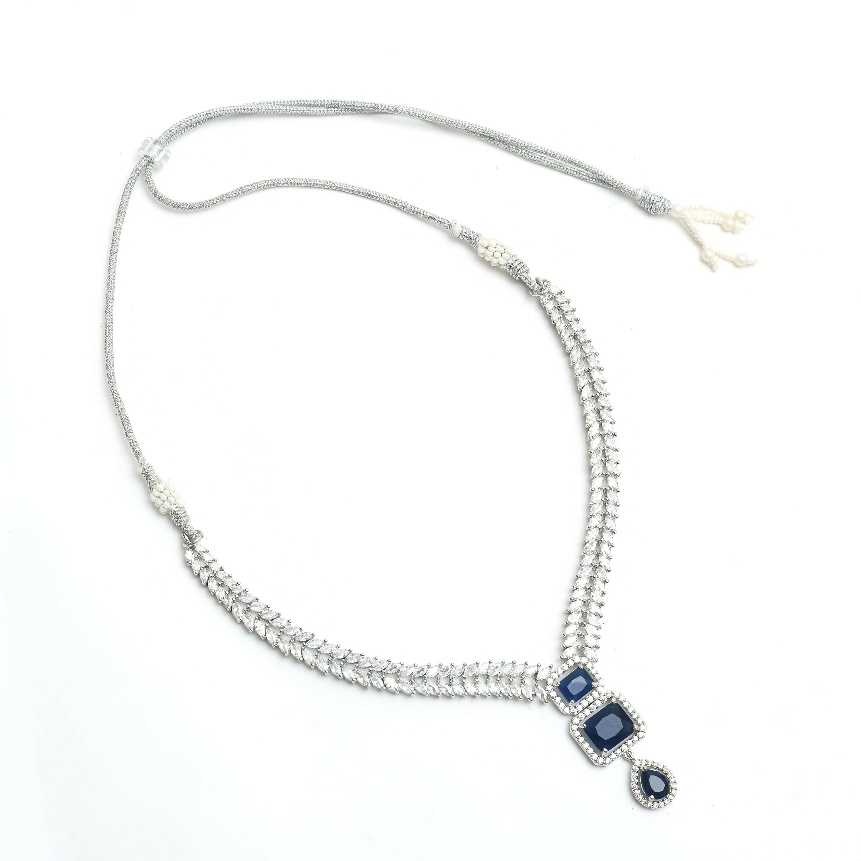 American Diamond Silver-Plated Navy Blue Choker Set