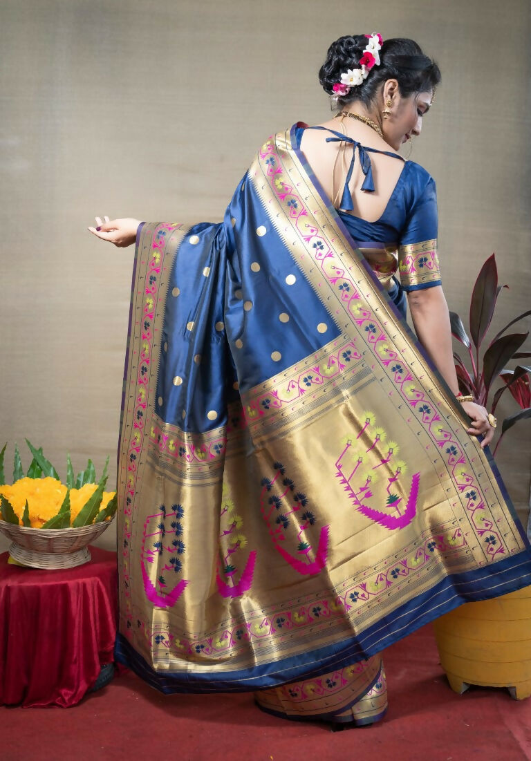 Blue Paithani Silk Zari Woven Saree with Matching Blouse Piece