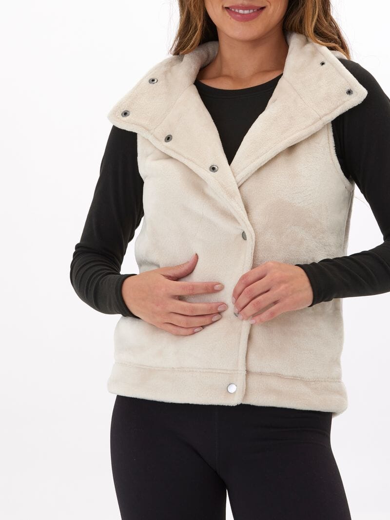 Kelsey Sherpa Vest in Cream - Relaxed Fit Snap Button Outerwear