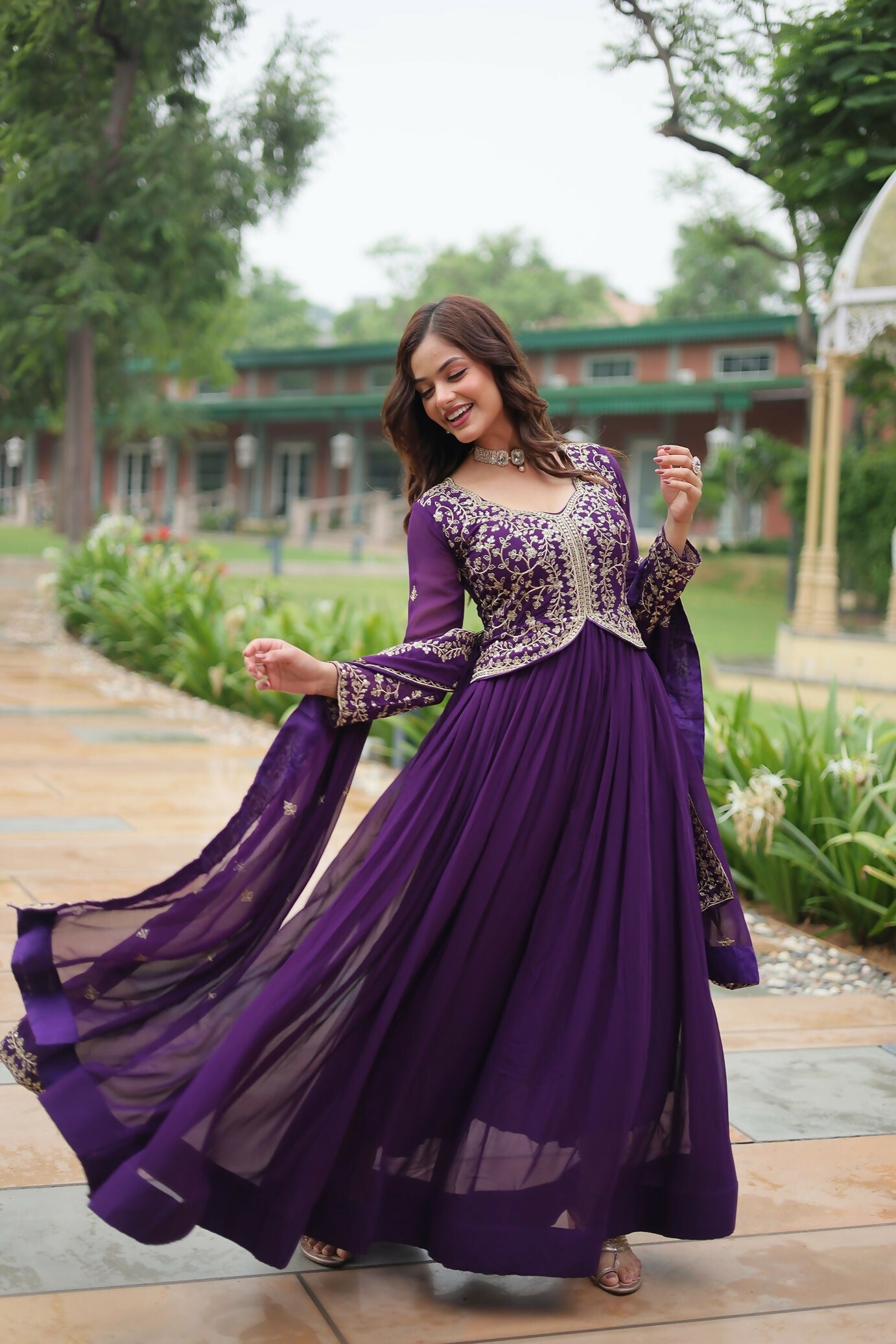 Purple Georgette Kurta Set with Sequence Embroidery