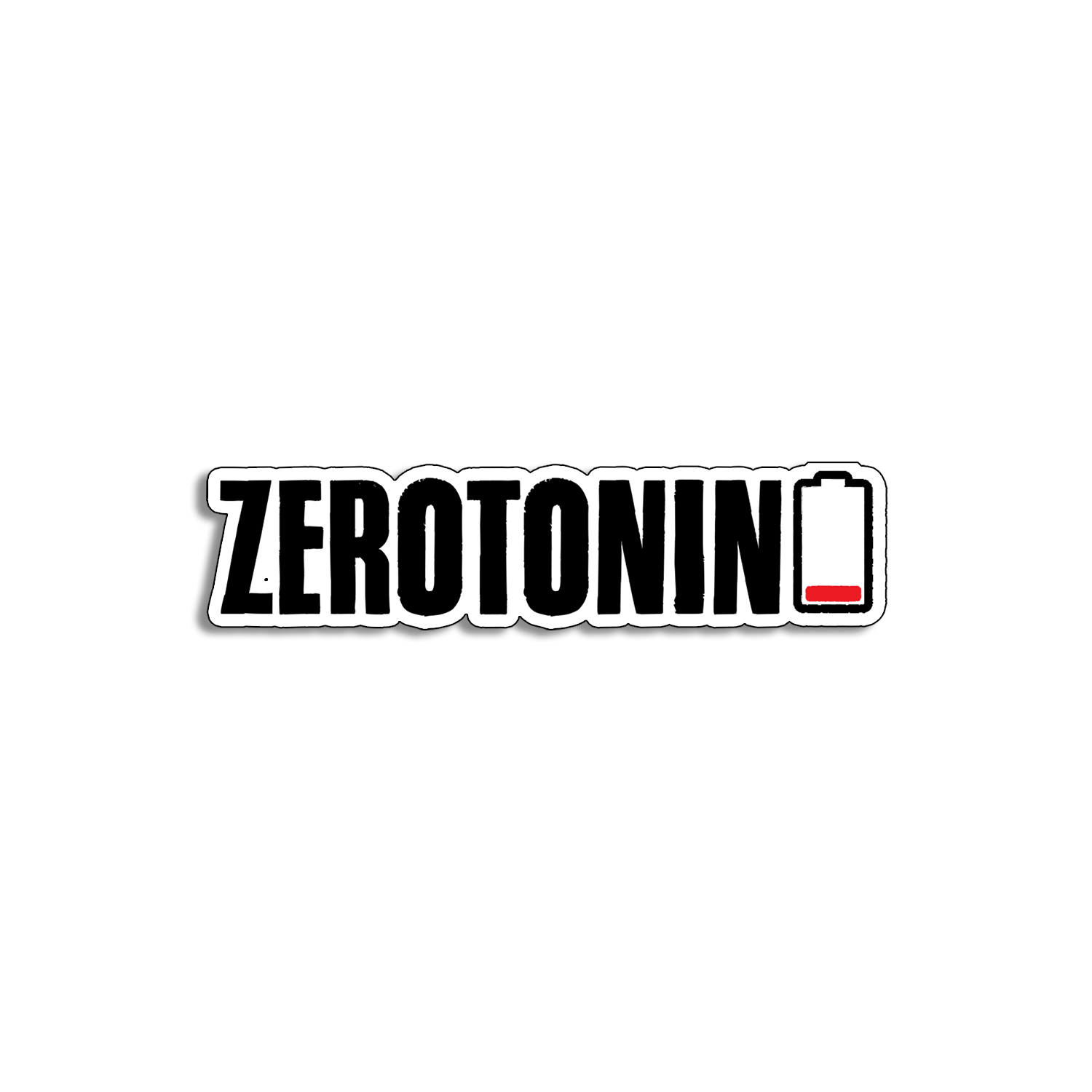 A matte finish sticker reading Zerotonin with a low red battery icon