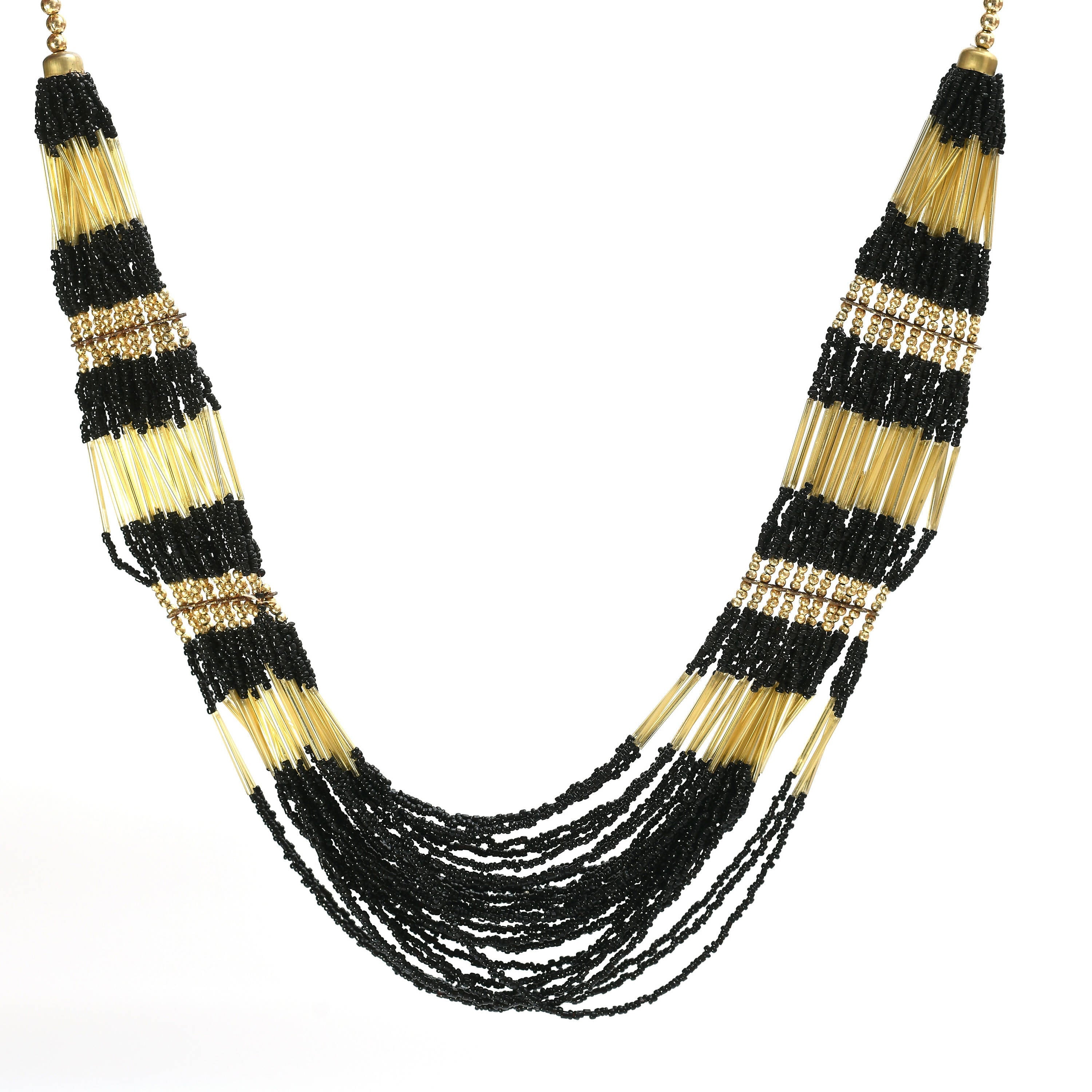 Black and Golden Handicraft Finish Beads Work Long Necklace