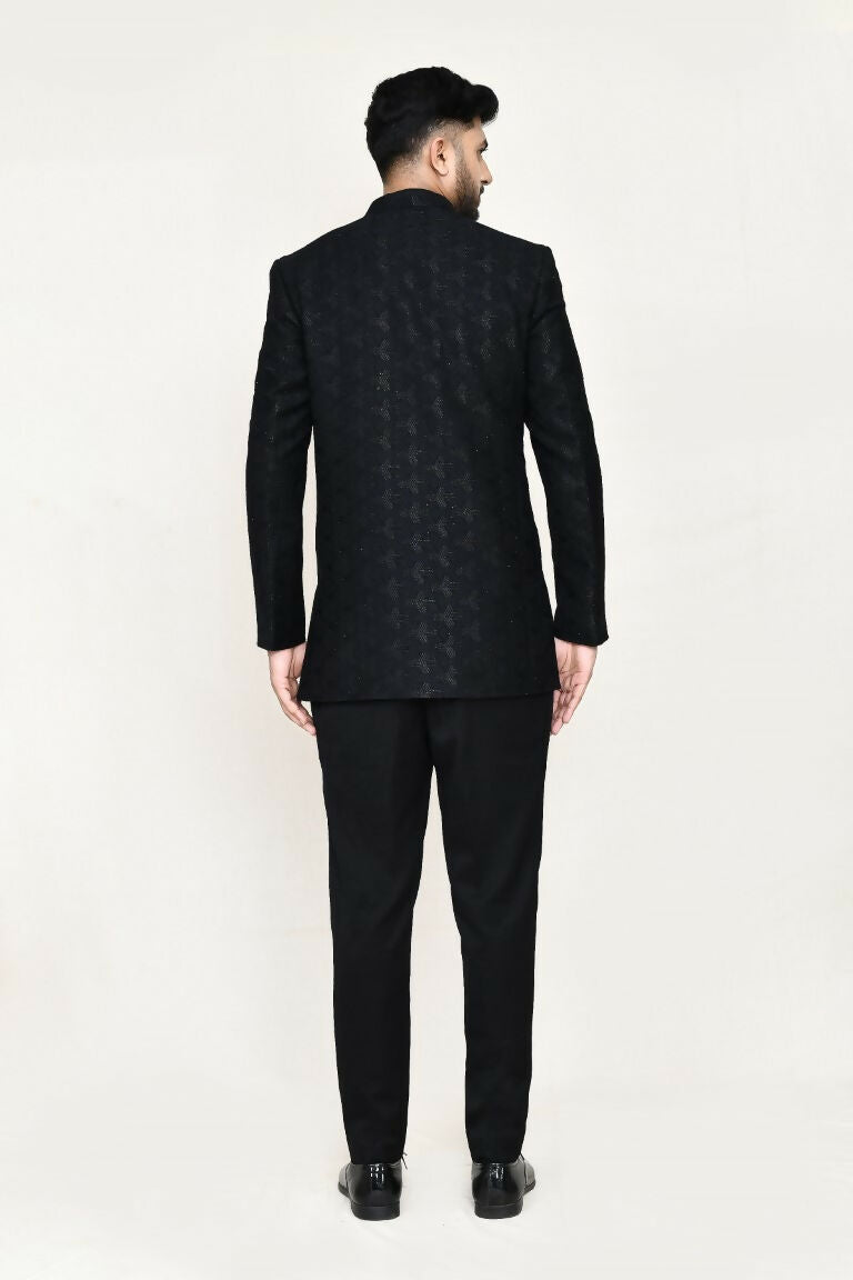 Black Imported Jacquard Prince Coat and Pant Set