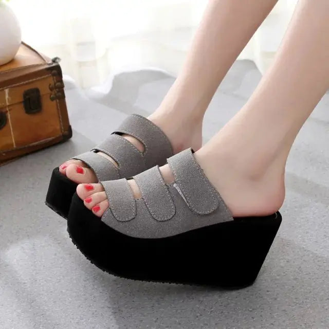 Women's Suede Wedge Slide Sandals with Thick Sole