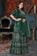 Bottle Green Faux Georgette lehenga choli with 3MM sequins and jari embroidery