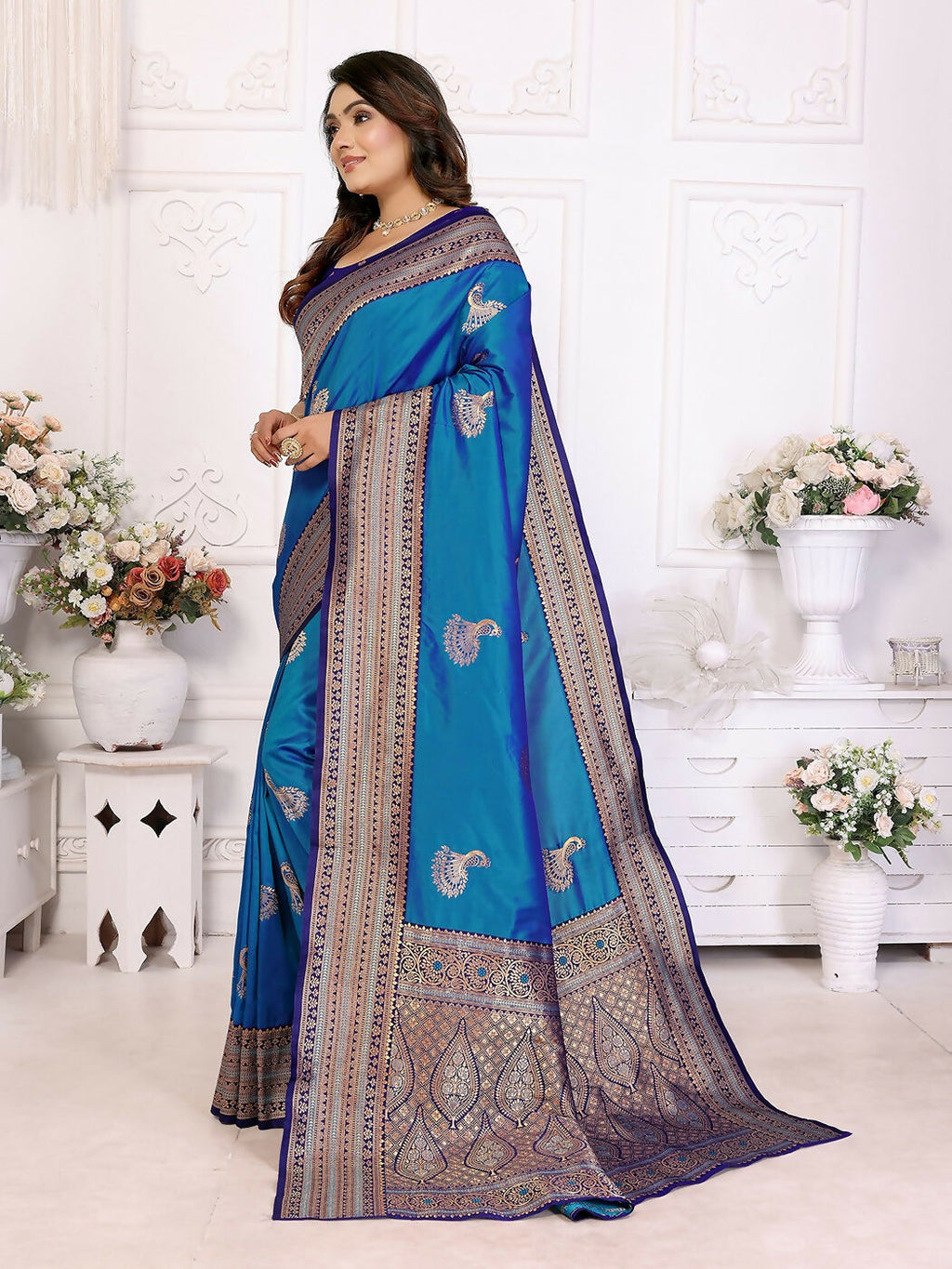 Royal Blue Banarasi Small Butti Soft Silk Saree
