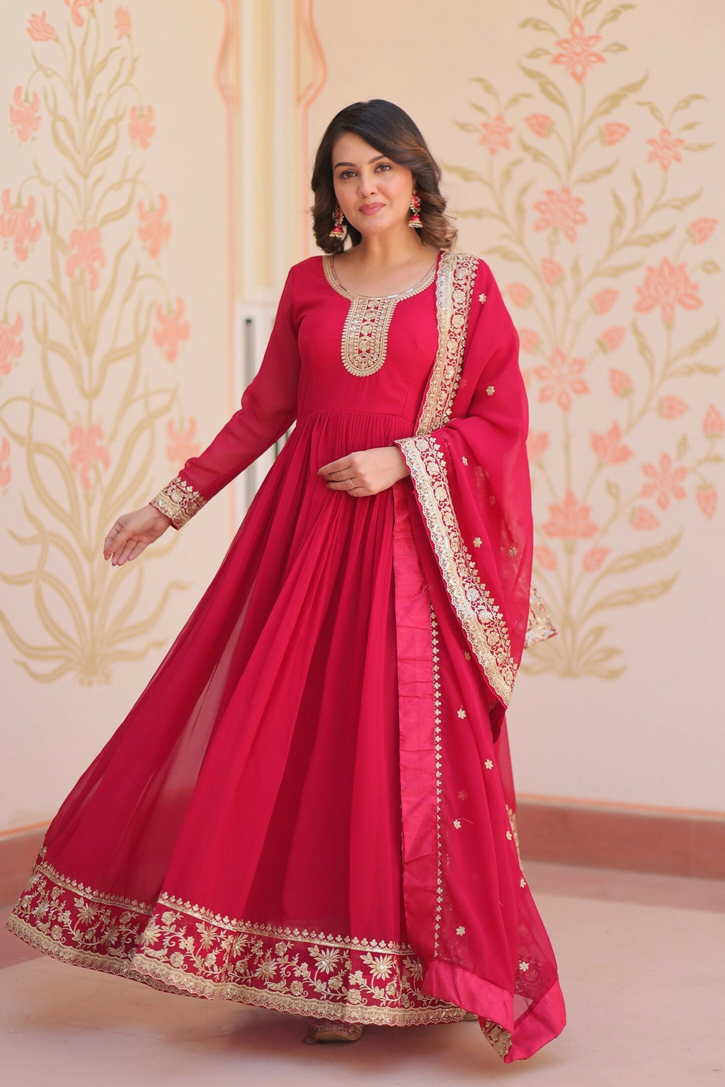 Maroon Georgette Kurta Set Featuring Sequence Embroidery