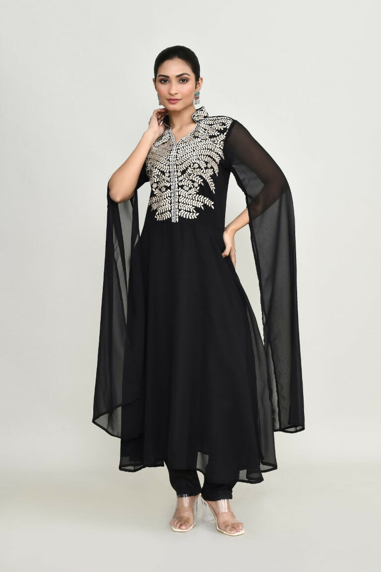 Black Rayon Tunic with Elegant Embroidery Detail
