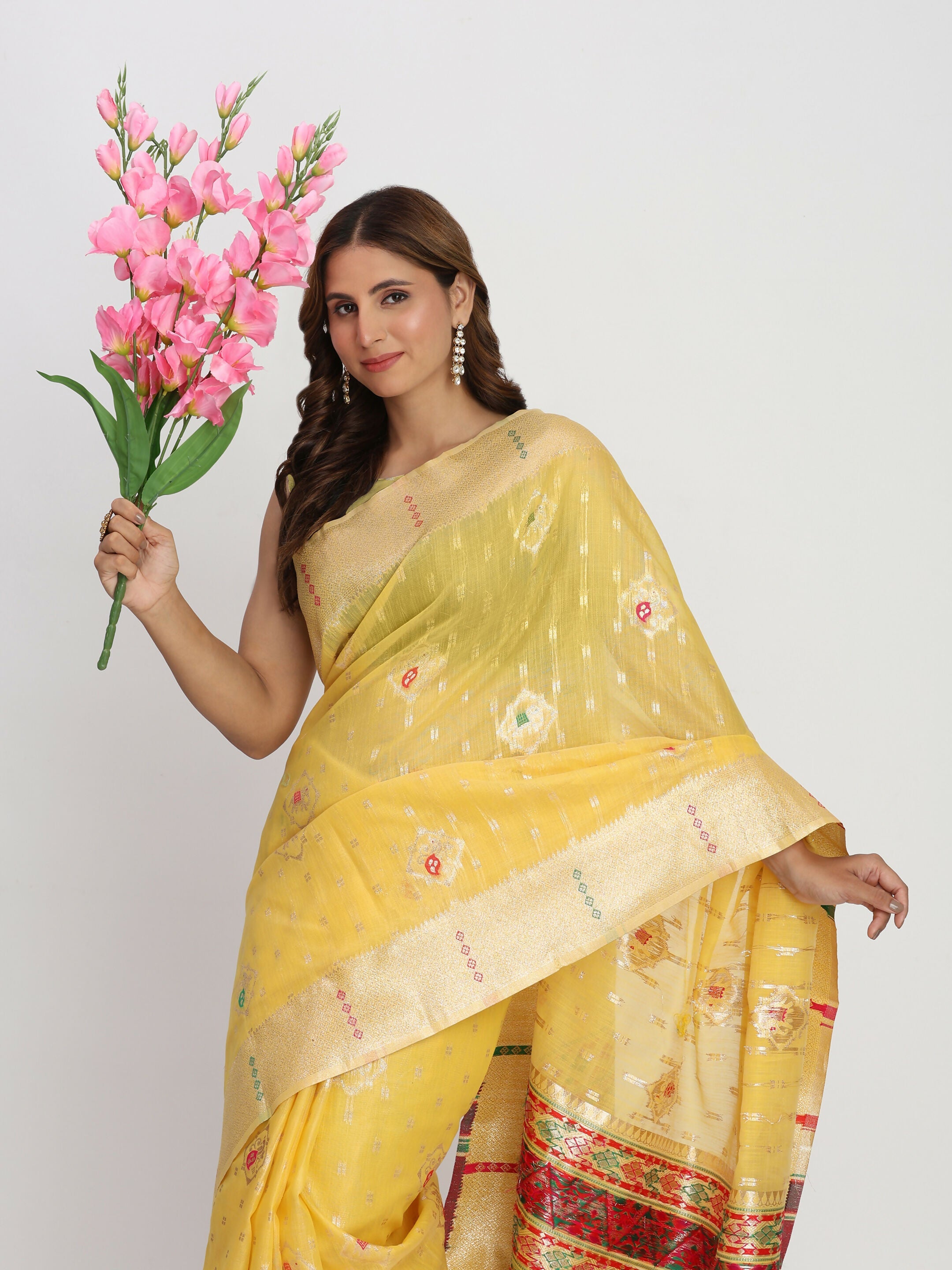 Yellow Linen Cotton Saree with Matching Blouse Piece