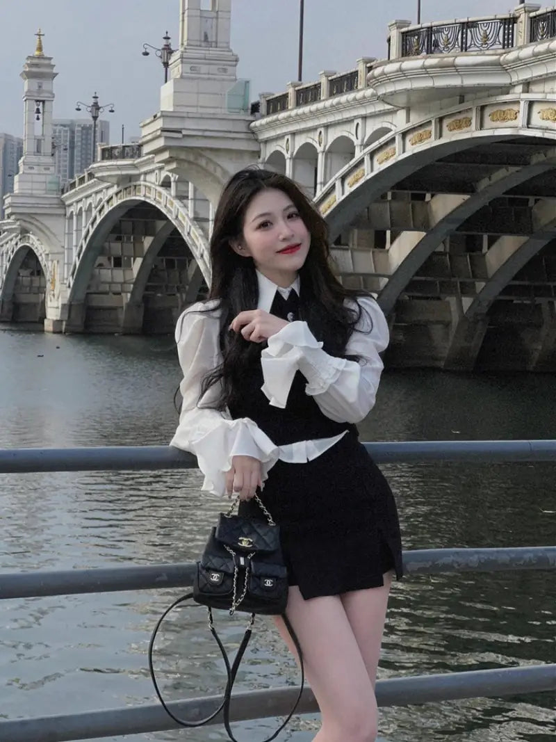 Three-Piece Women's Suit: Shirt, Vest, and Skirt Set