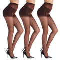 YAGAXI 20D Sheer Tights for Women - 3 Pairs Womens Control Top Pantyhose(XL Coffee)
