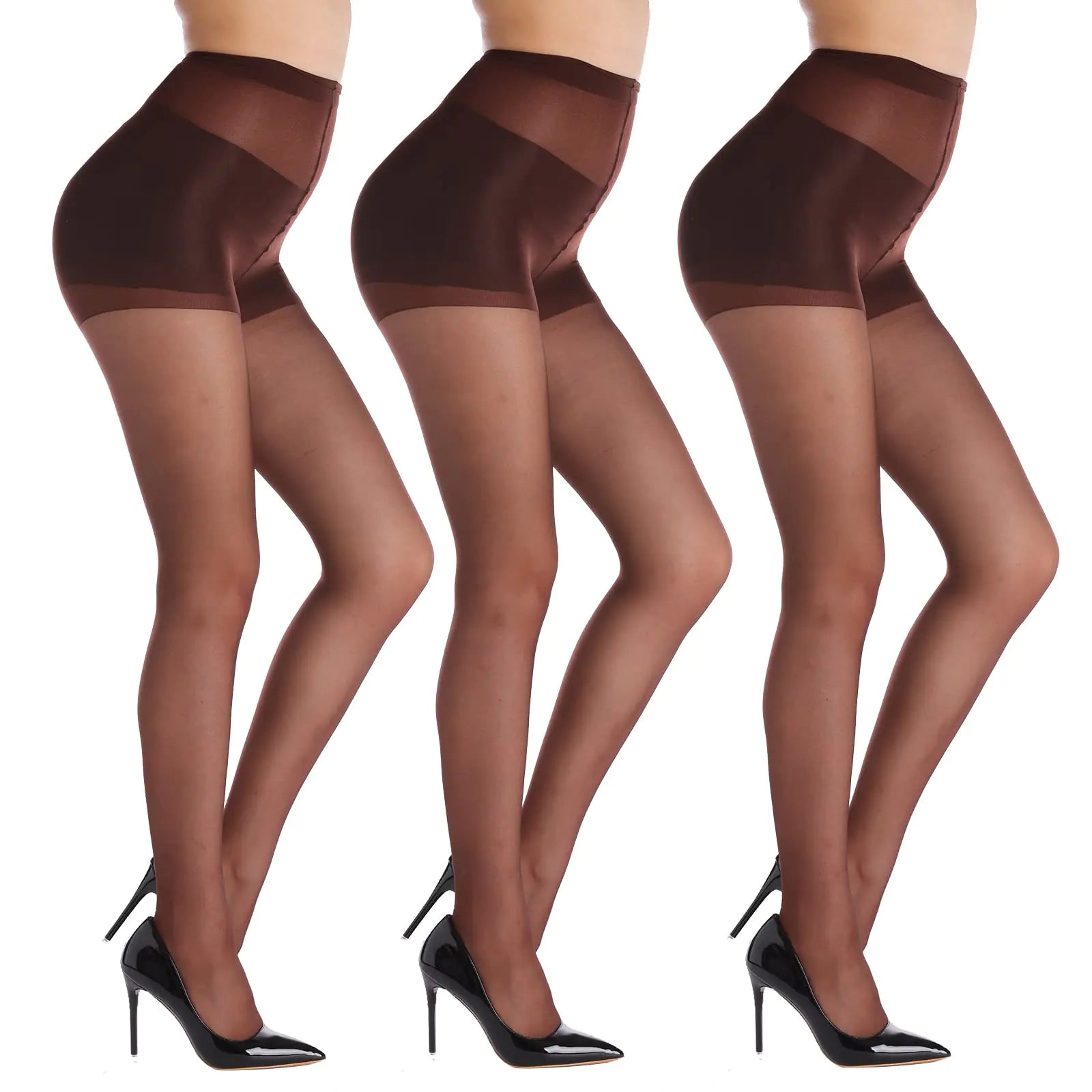 YAGAXI 20D Sheer Tights for Women - 3 Pairs Womens Control Top Pantyhose(XL Coffee)