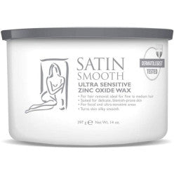 Satin Smooth Ultra Sensitive Zinc Oxide Wax 14 oz white and grey container.