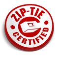 Round Zip-Tie Certified decal sticker with red text and white background