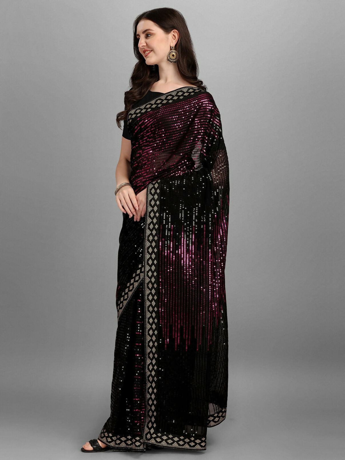 Black Georgette Embroidered Party Wear Saree