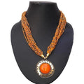 Traditional orange beaded necklace for women featuring intricate craftsmanship