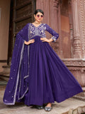 Long purple georgette kurta set featuring sequin embroidery detail