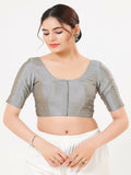 Grey Taffeta Silk sleeveless front open blouse