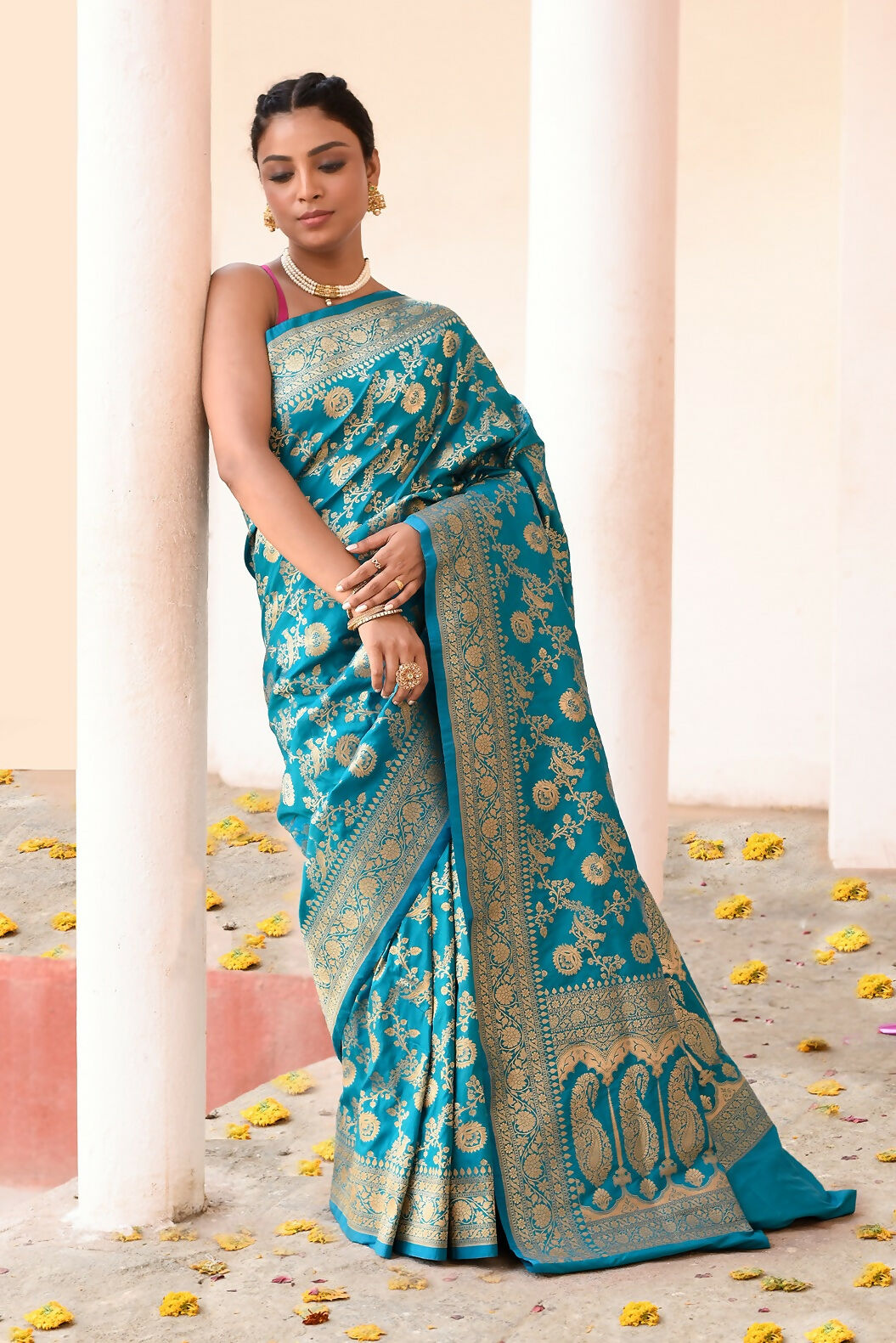 Aqua Soft Silk Handloom Banarasi Saree