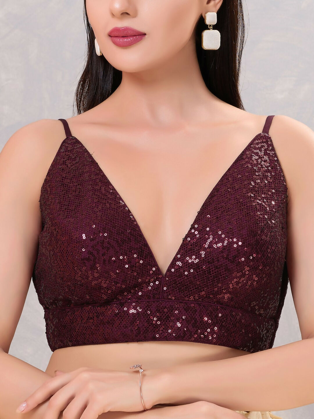 Dark-Maroon Sequin Stitched Blouse, Party Wear Ethnic Blouse