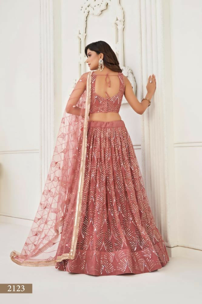 Dusty Onion Pink Butterfly Net Lehenga with Mirror Work Details
