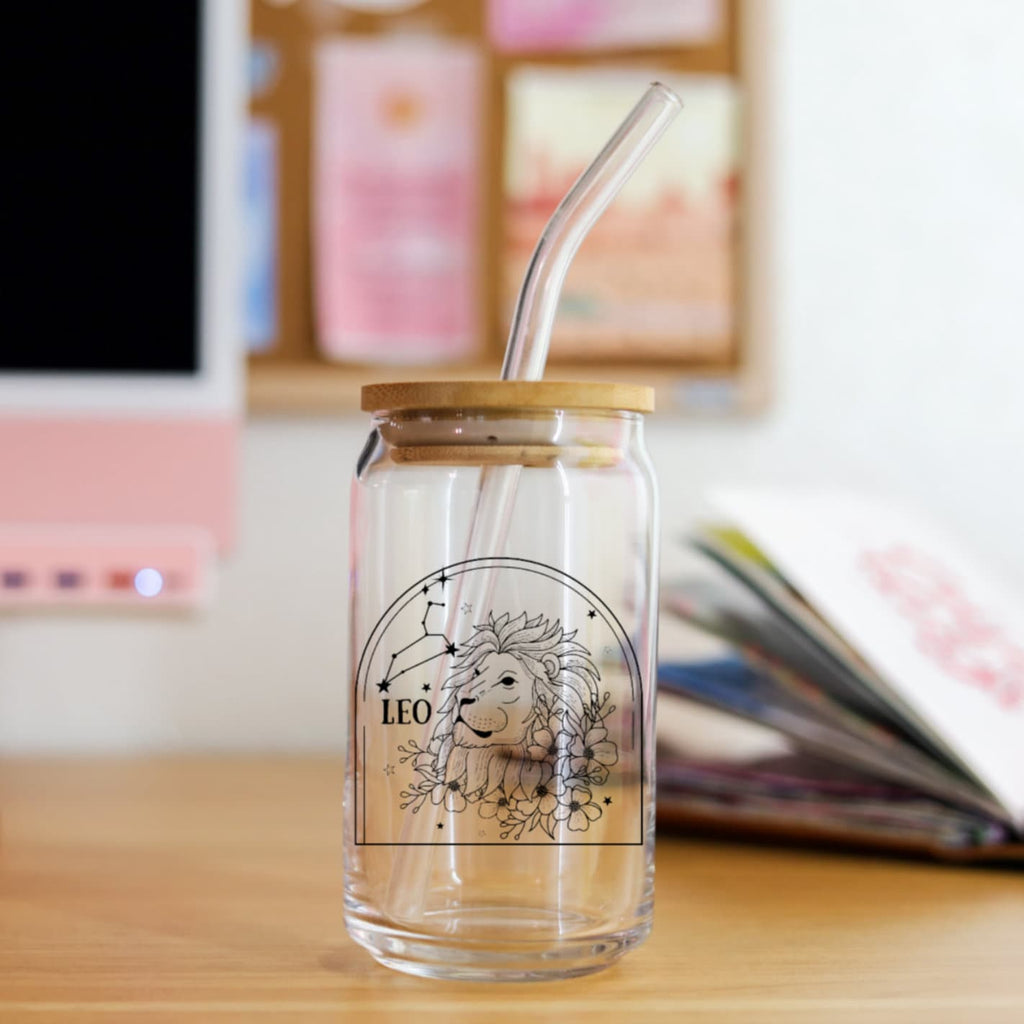 Zodiac Constellation Glass Can Cup with Bamboo Lid 16oz - Image 3