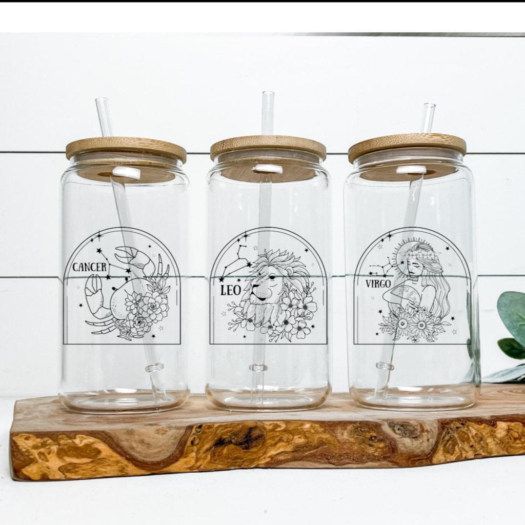 Zodiac Constellation Glass Can Cup with Bamboo Lid 16oz - Image 6