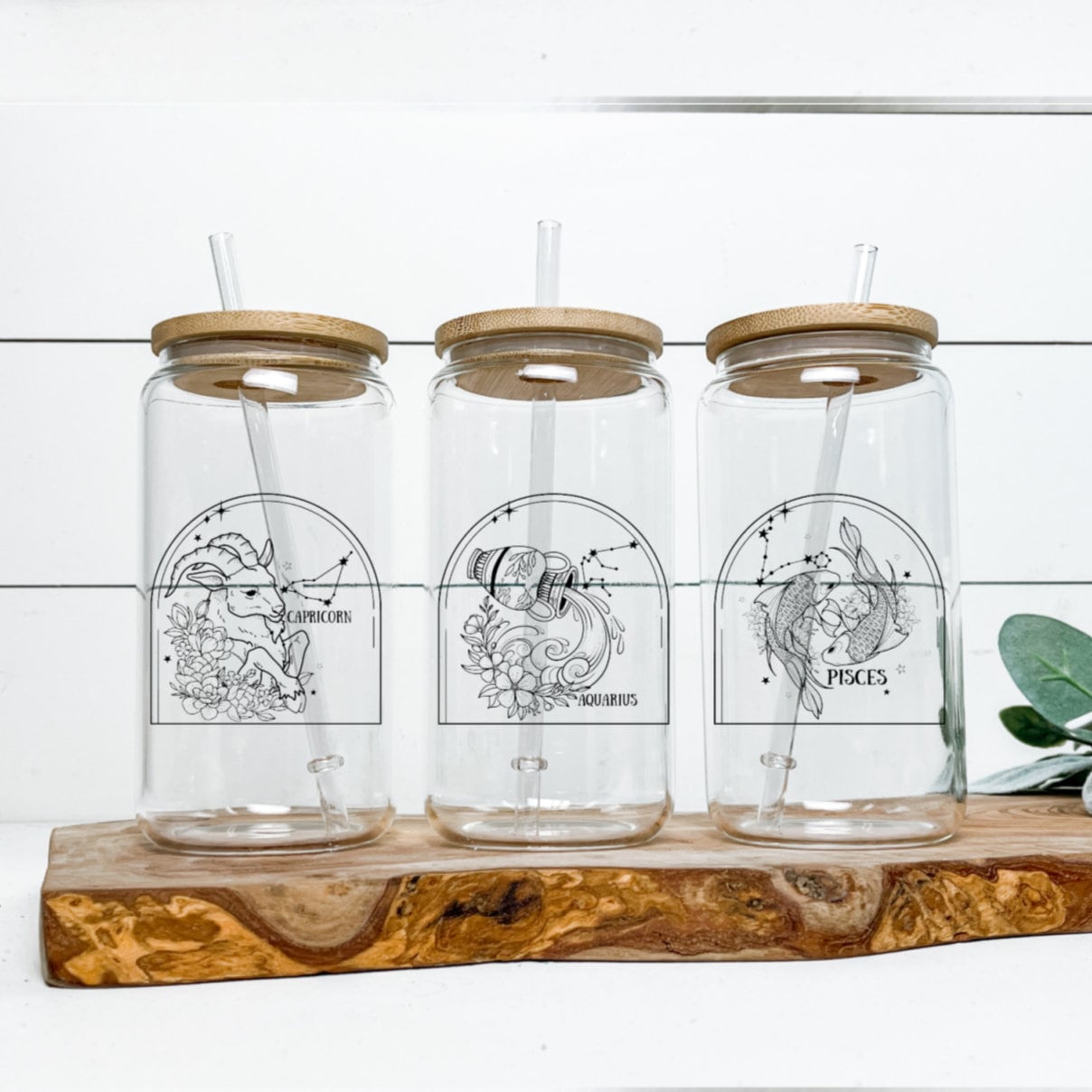 Zodiac Constellation Glass Can Cup with Bamboo Lid 16oz - Image 7