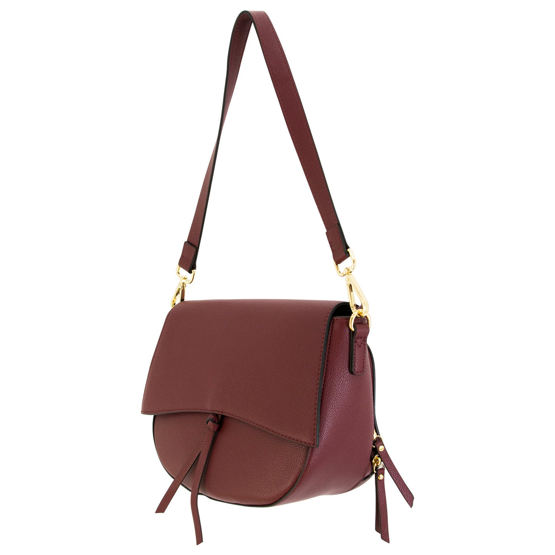 Zoey half-moon style crossbody bag with detachable adjustable shoulder strap and magnetic flap closure.