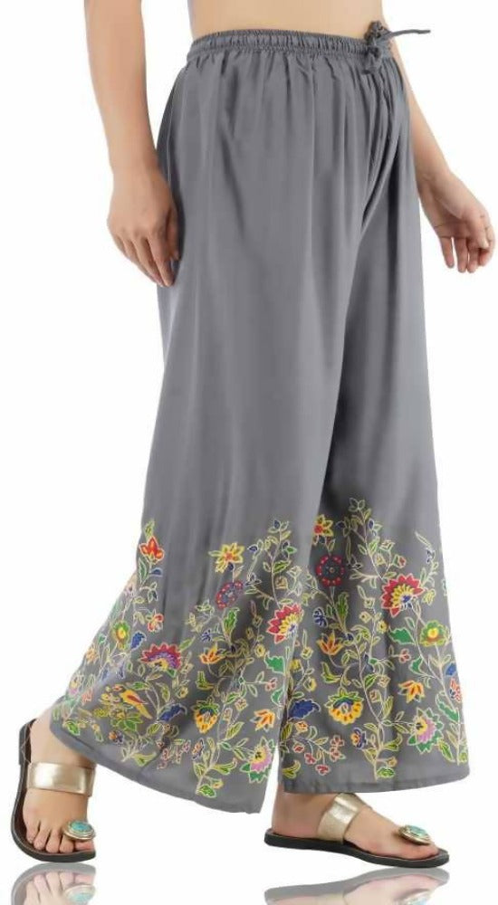 Grey Floral Print Palazzo Pants