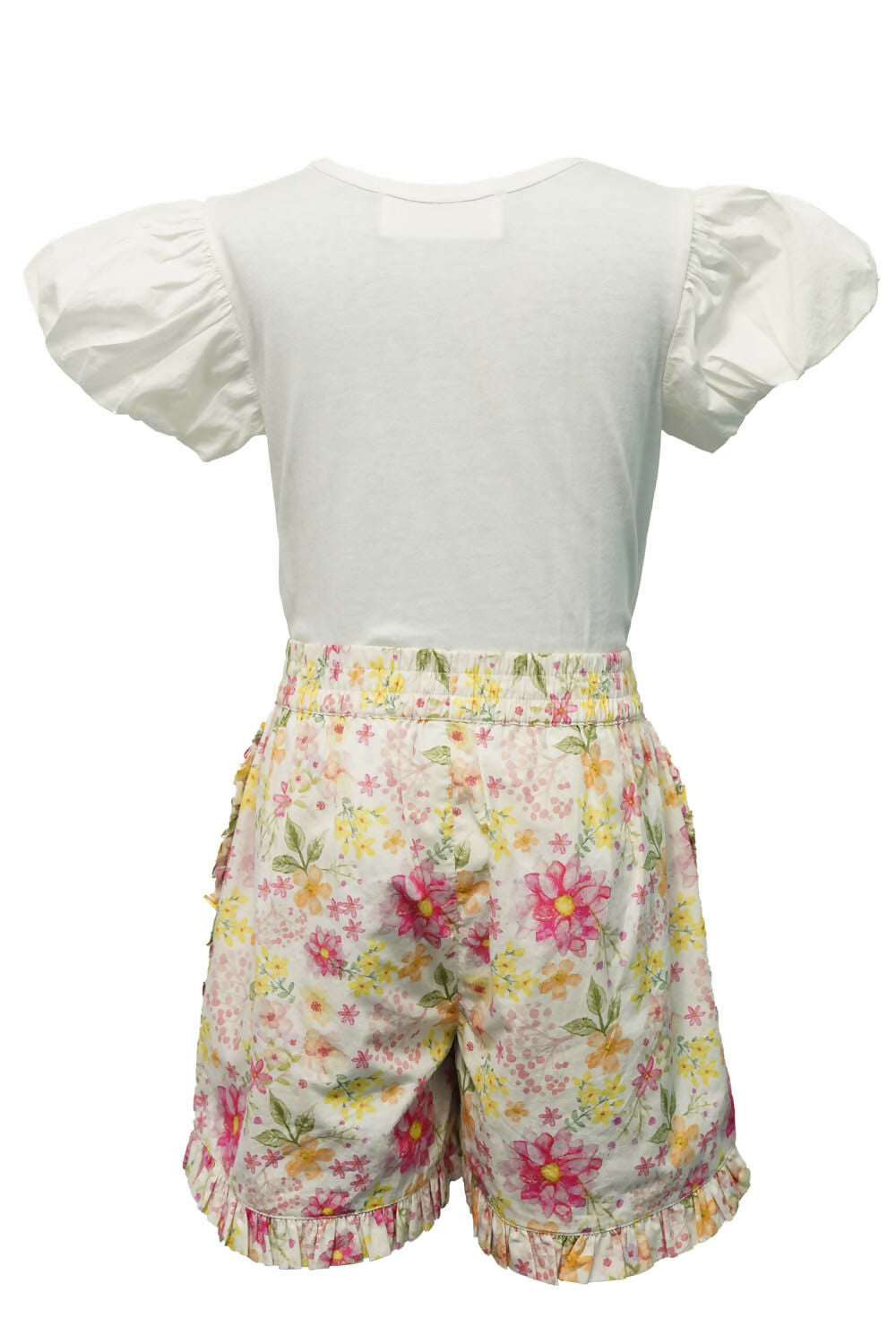 Girls Floral Puff Sleeve Tee and Shorts Set in Cotton