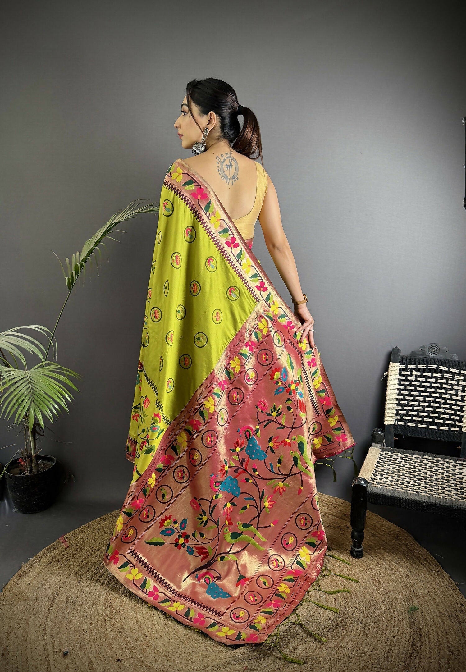 Light Green Paithani Soft Silk Meenakari Saree
