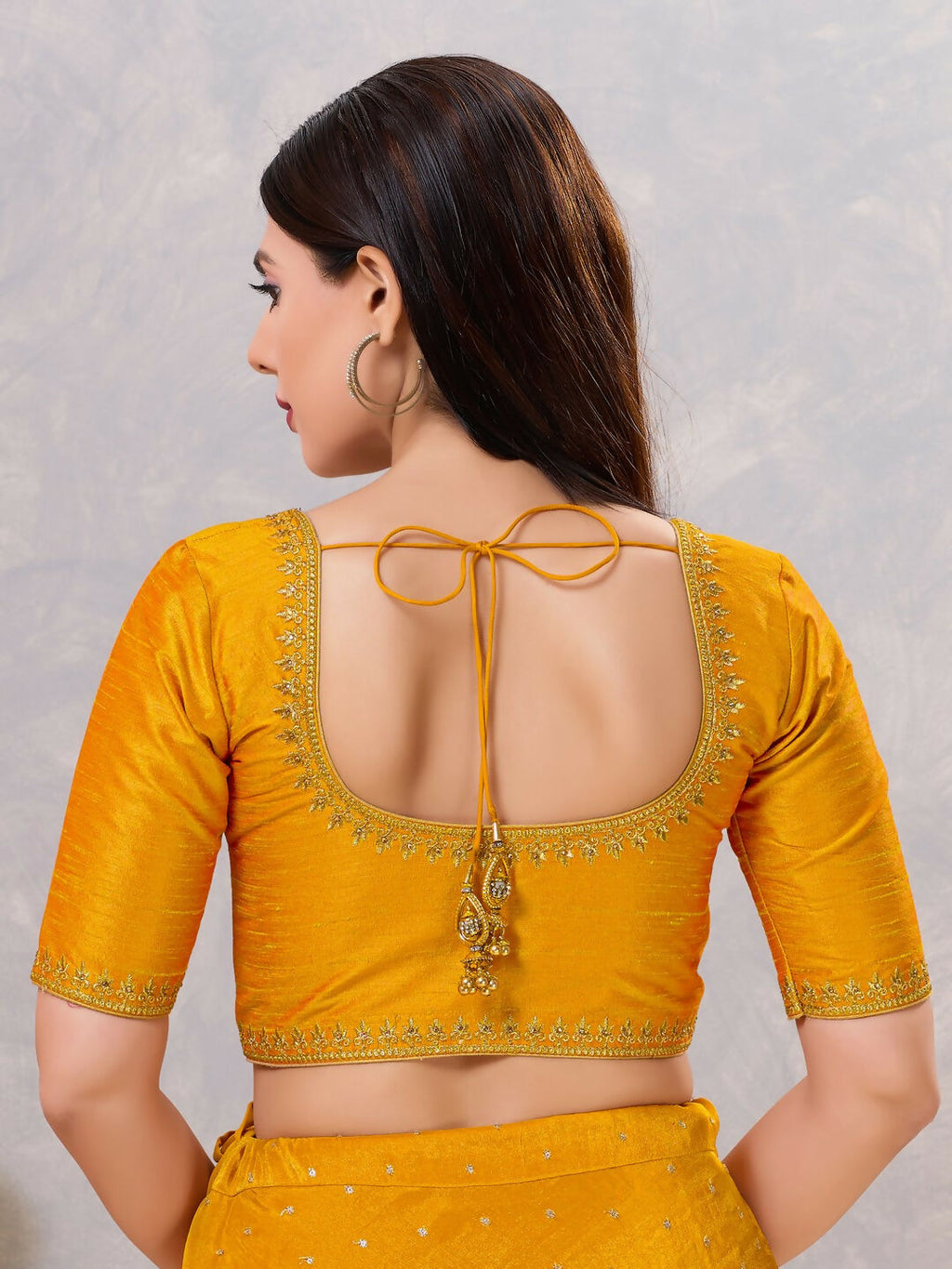 Women's Mustard Silk Stitched Blouse with Elegant Embroidery