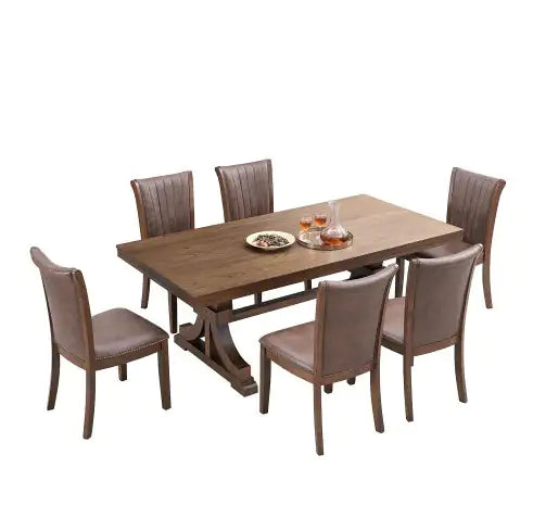 78.74 Rectangular Rubber Wood Dining Table For 6-8 With Wooden Trestle Pedestal Base,Mid Century Modern Kitchen Wooden Table Dinner Table For Dining Room, Living Room,OAK