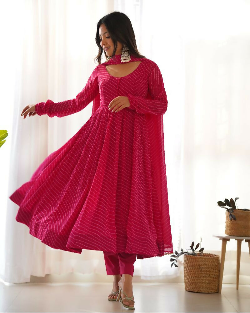 Joban Fashion Rani Pink Kurta Set Georgette Sequence Embroidery Work