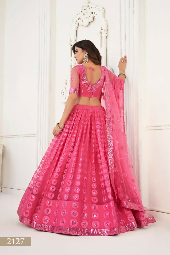 Bright Pink Butterfly Net Lehenga with Tone-to-Tone Embroidery