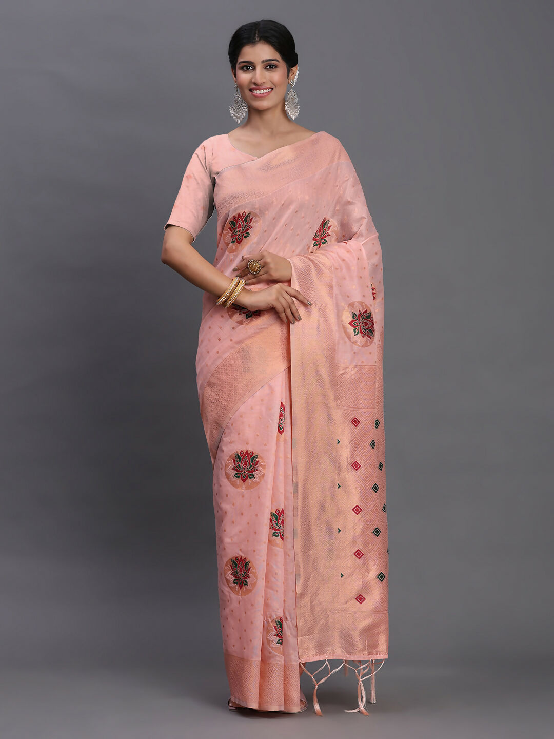 Light Pink Linen Cotton Saree with Matching Blouse
