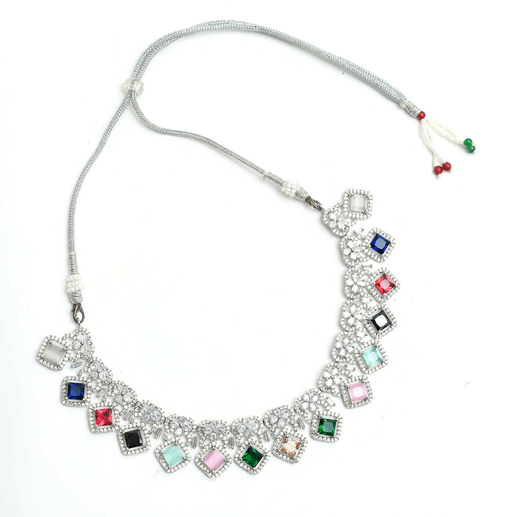 Multi-Color American Diamond Choker Necklace Set for Women