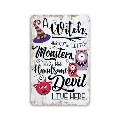 Witch and Monsters Halloween Metal Wall Sign Indoor Outdoor Decor - Image 4