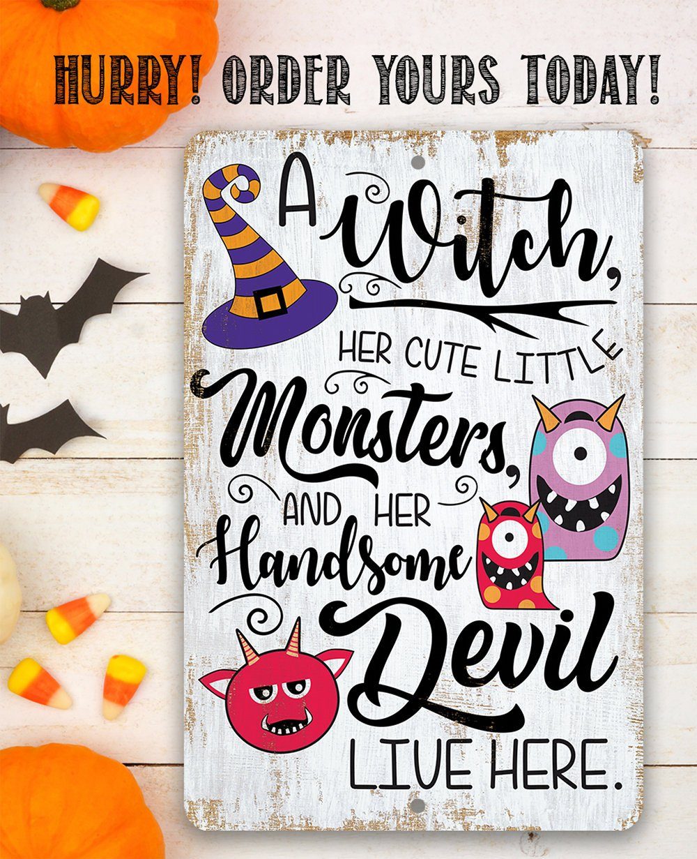 Witch and Monsters Halloween Metal Wall Sign Indoor Outdoor Decor - Image 2