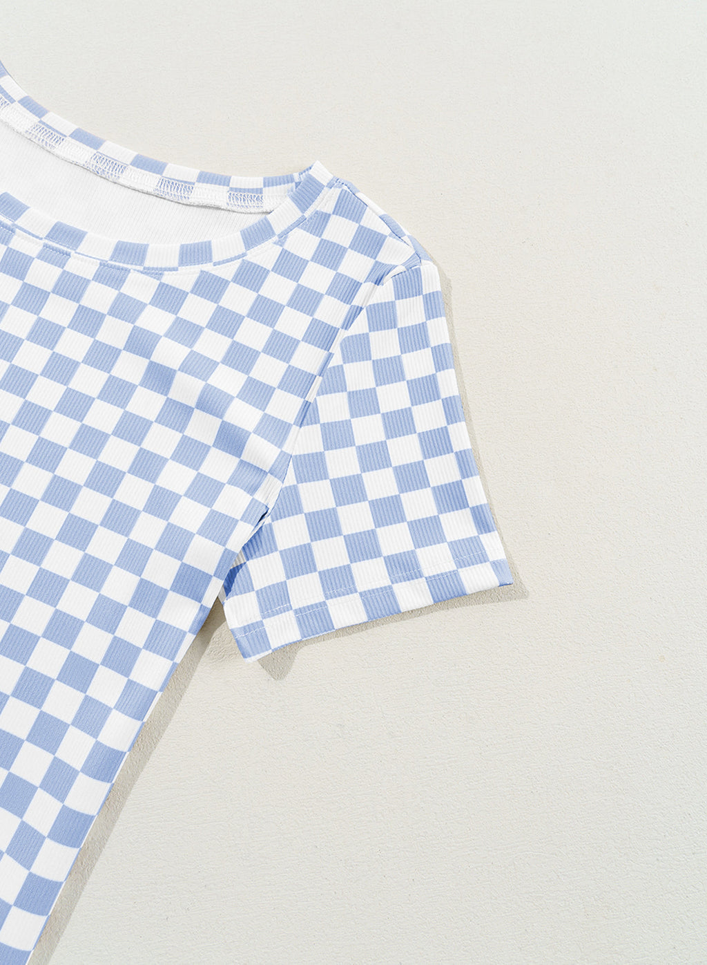 Checkered Ribbed Slim Fit Crew Neck T-Shirt