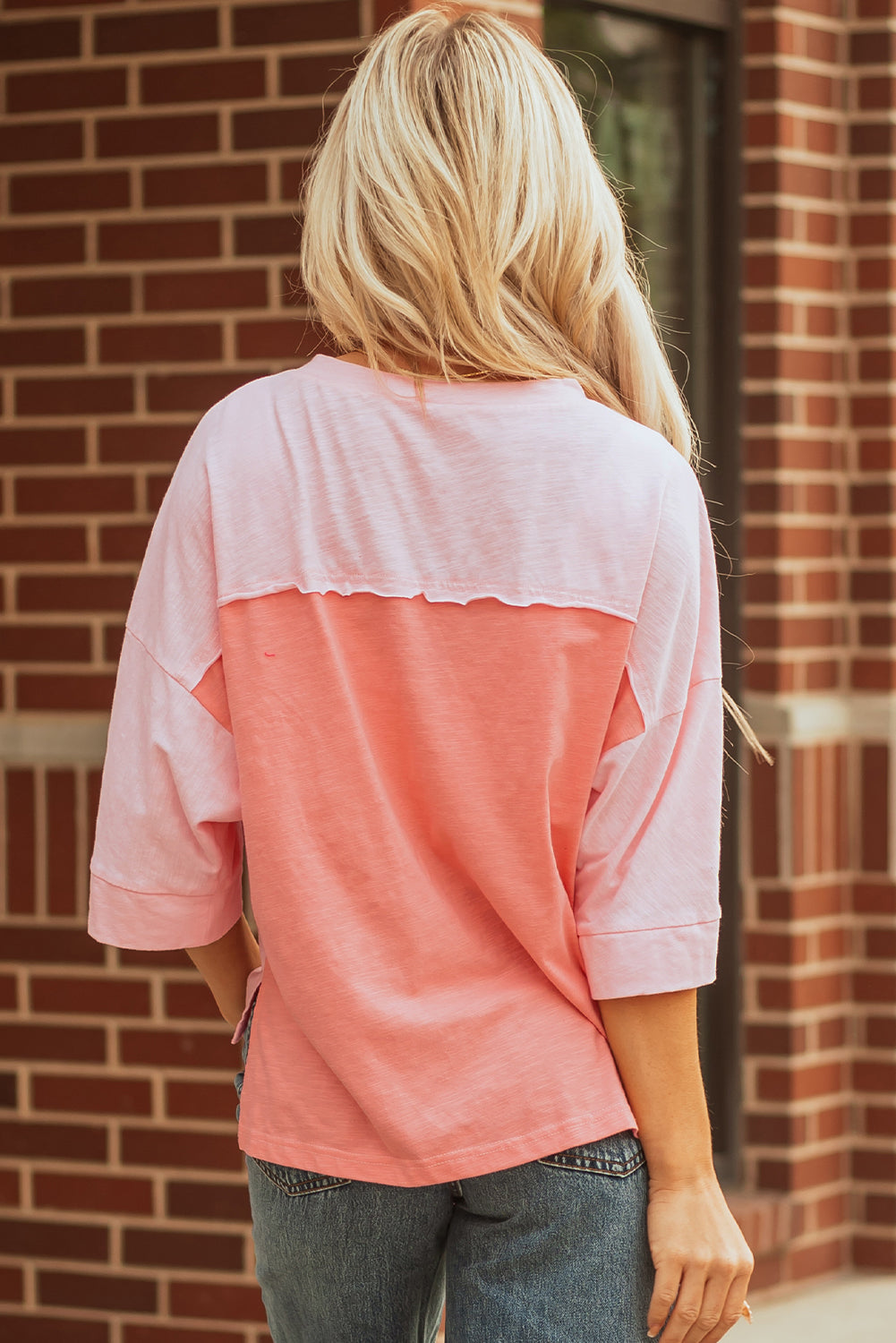 Green Flower Patched Exposed Seam Bracelet Sleeve Oversized T Shirt