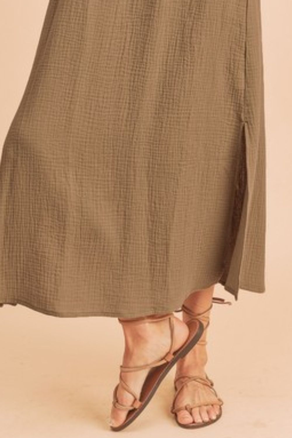 Women's Sleeveless Cotton Tank Dress in Olive Green Side Slit