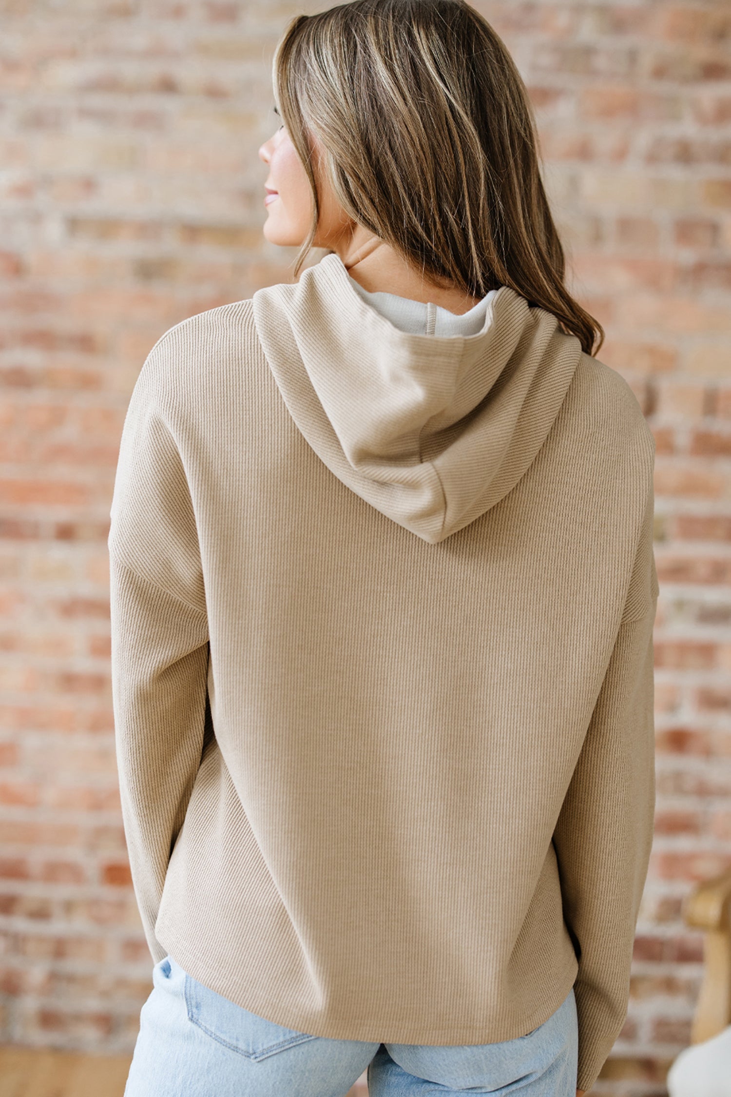 Dark Khaki Thermal Textured Leopard Drawstring Baggy Hoodie