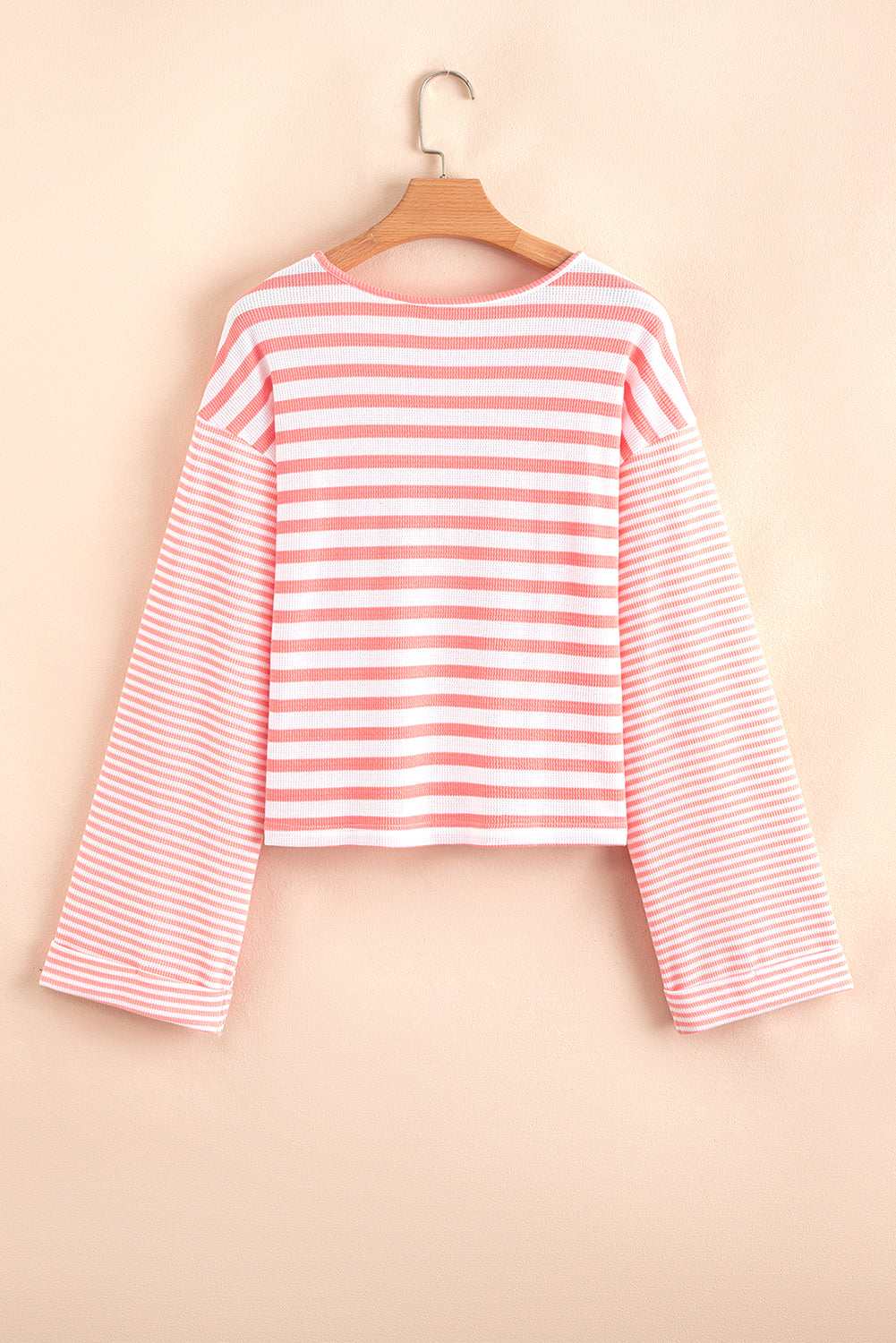 Women's Pink and White Colorblock Striped Textured Long Sleeve Top