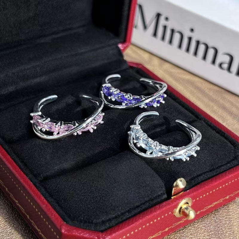 Light Luxury High Sense Full Zircon Stackable Ring, Super Sparkly Fairy Style Pave Zircon Open Adjustable Ring, Niche Exquisite Designed Band Ring