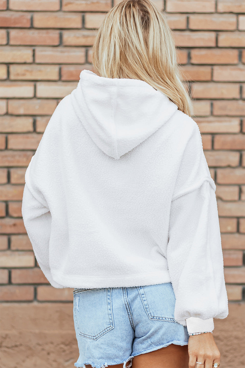 Lilah White Sherpa Fleece Drop Shoulder Hoodie - Image 2