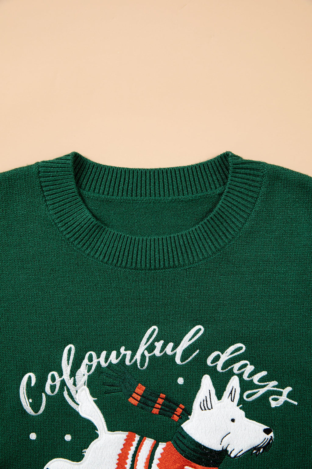 Christmas Dog Embroidered Round Neck Sweater