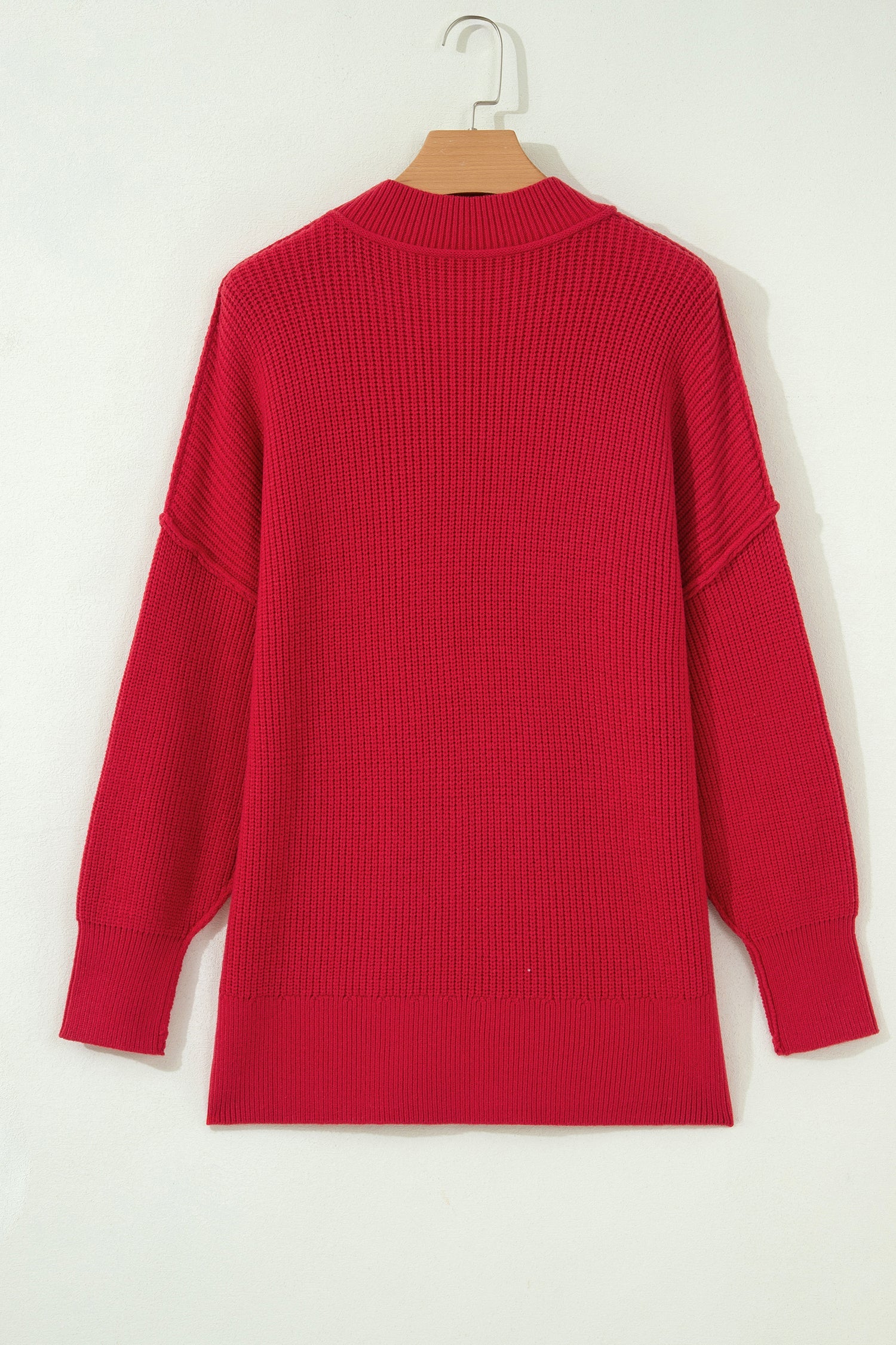 Chestnut Long Sleeve Ribbed Knit Stand Neck Regular Fit Sweater