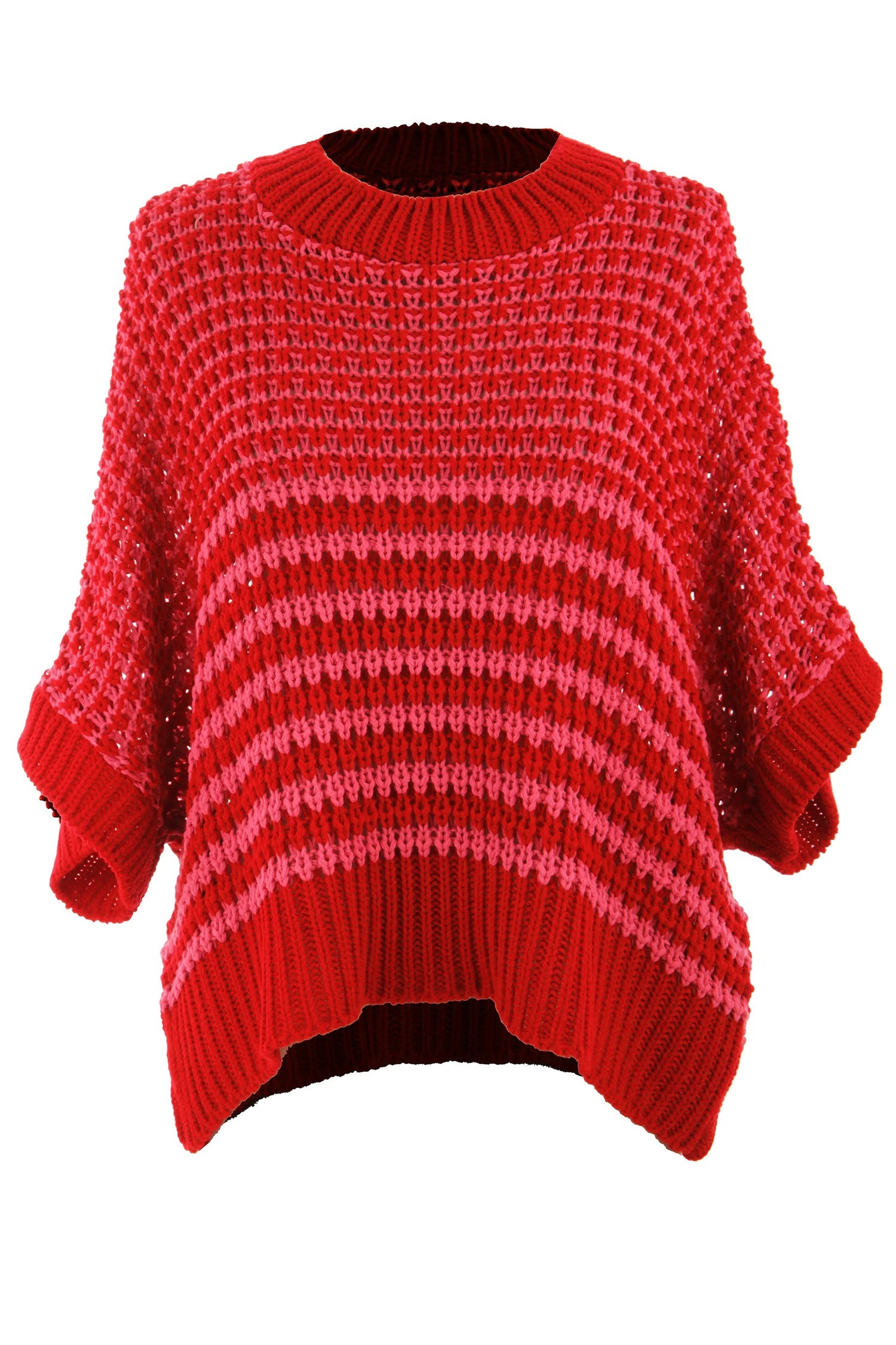 Red Stripe 3/4 Draped Sleeve Slouchy Sweater | Acrylic Knit
